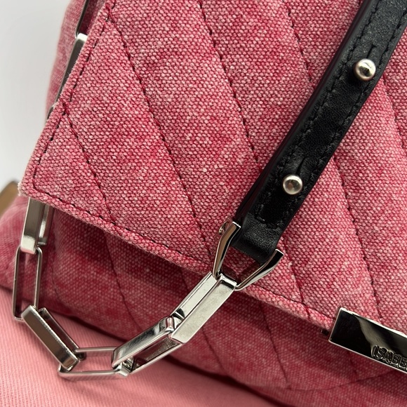 Isabel Marant NWT Merine Quilted Denim Shoulder  Crossbody Bag Pink - Picture 2 of 16
